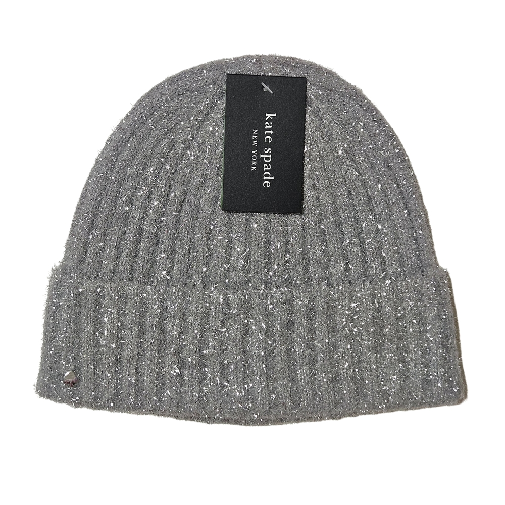 Kate Spade Beanie Hat Heather Grey Tinsel Knit Holiday Party Winter Outdoor Gift